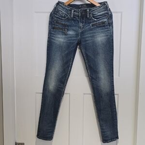 Aiko Dark Blue Skinny Jeans with Zipper Accents